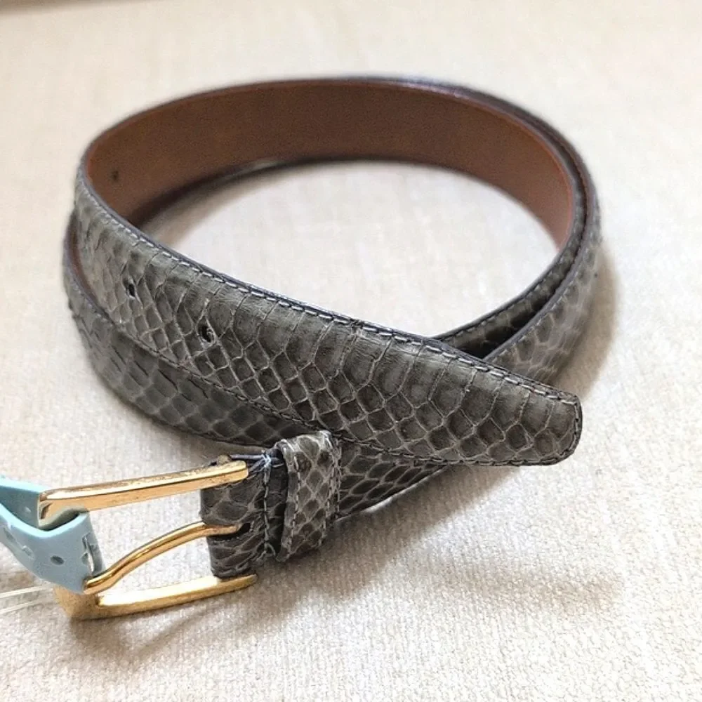 Vintage NWT Classic Green Snakeskin Leather Women's Belt Solid Brass Buckle